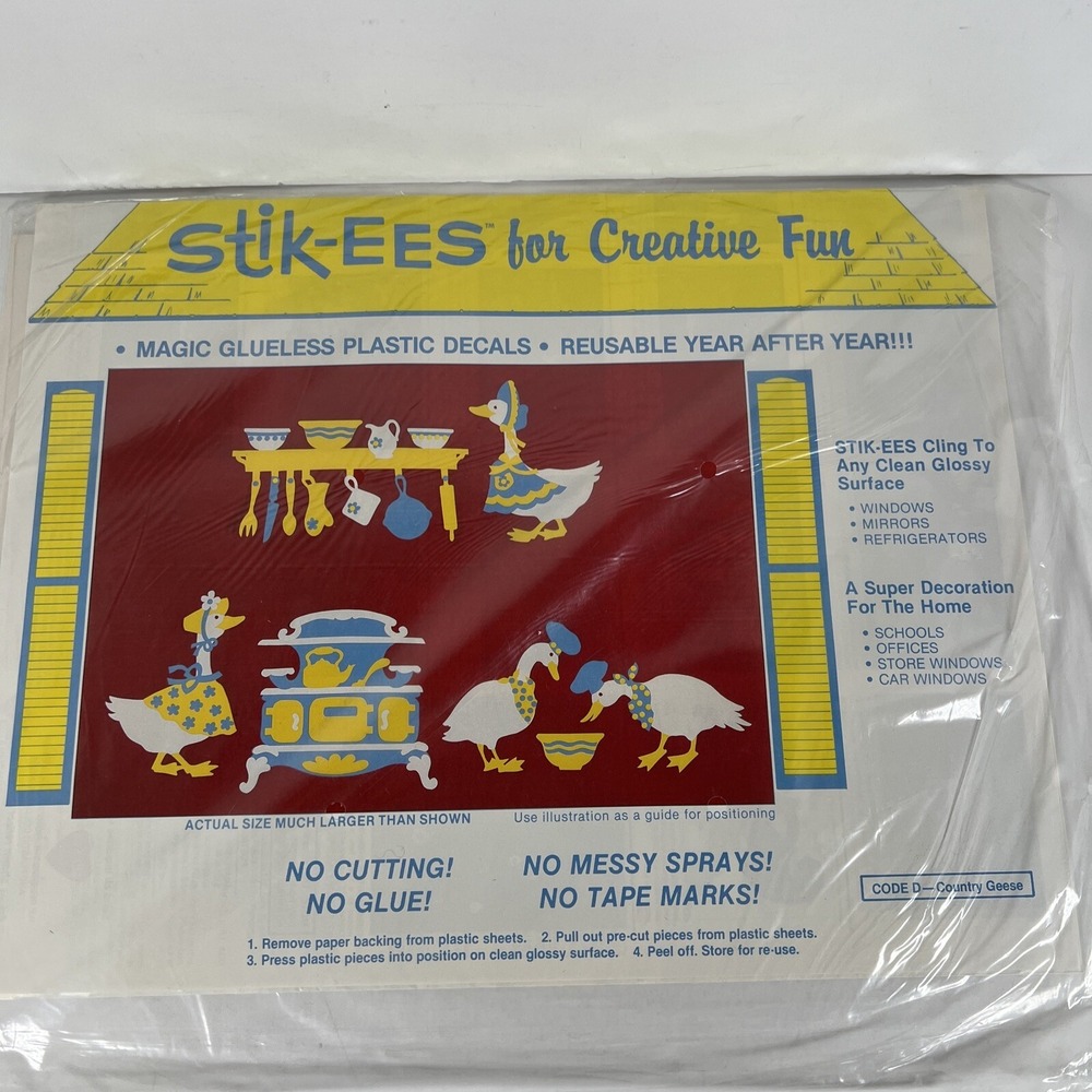 NIP 1987 Vintage STIK-EES COUNTRY GEESE‎  WINDOW CLINGS Cottagecore Grandmacore